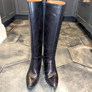 J Crew Black Leather Kitten Heel Boots